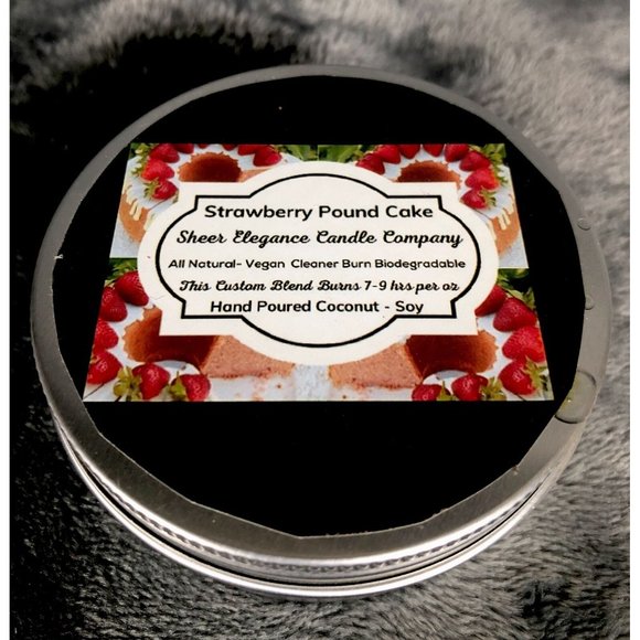 Handmade Other - Hand Poured Candles Coconut Soy Blend Strawberry Poundcake 4 Ounce Tin